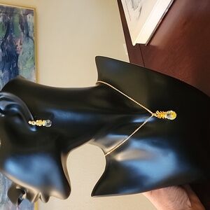Crystal aurora borealis gold pineapple  necklace and earring set